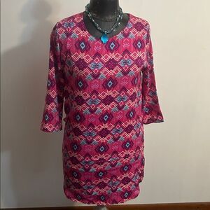 Everly Pink Vintage Aztec print 3/4 sleeves tunic dress, size M